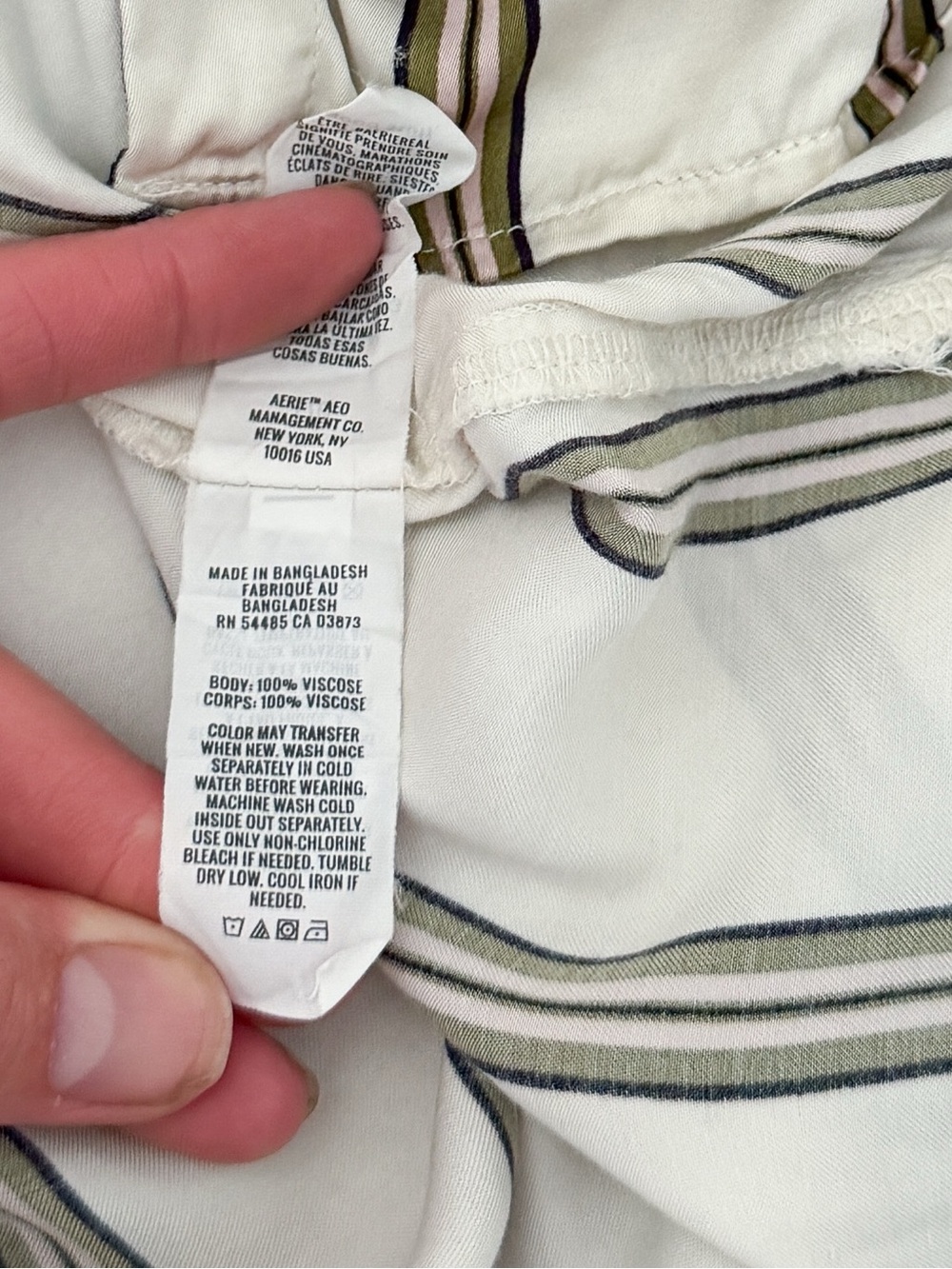 aerie Cream & Olive Striped Long Sleeve Satin PJ-To-Party Button Shirt sz Large - Picture 10 of 10